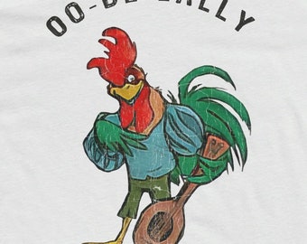 Retro Oo-de-lally Singing Rooster T-shirt Distressed vintage style print guitar chicken funny parody farm movie 70's 80's