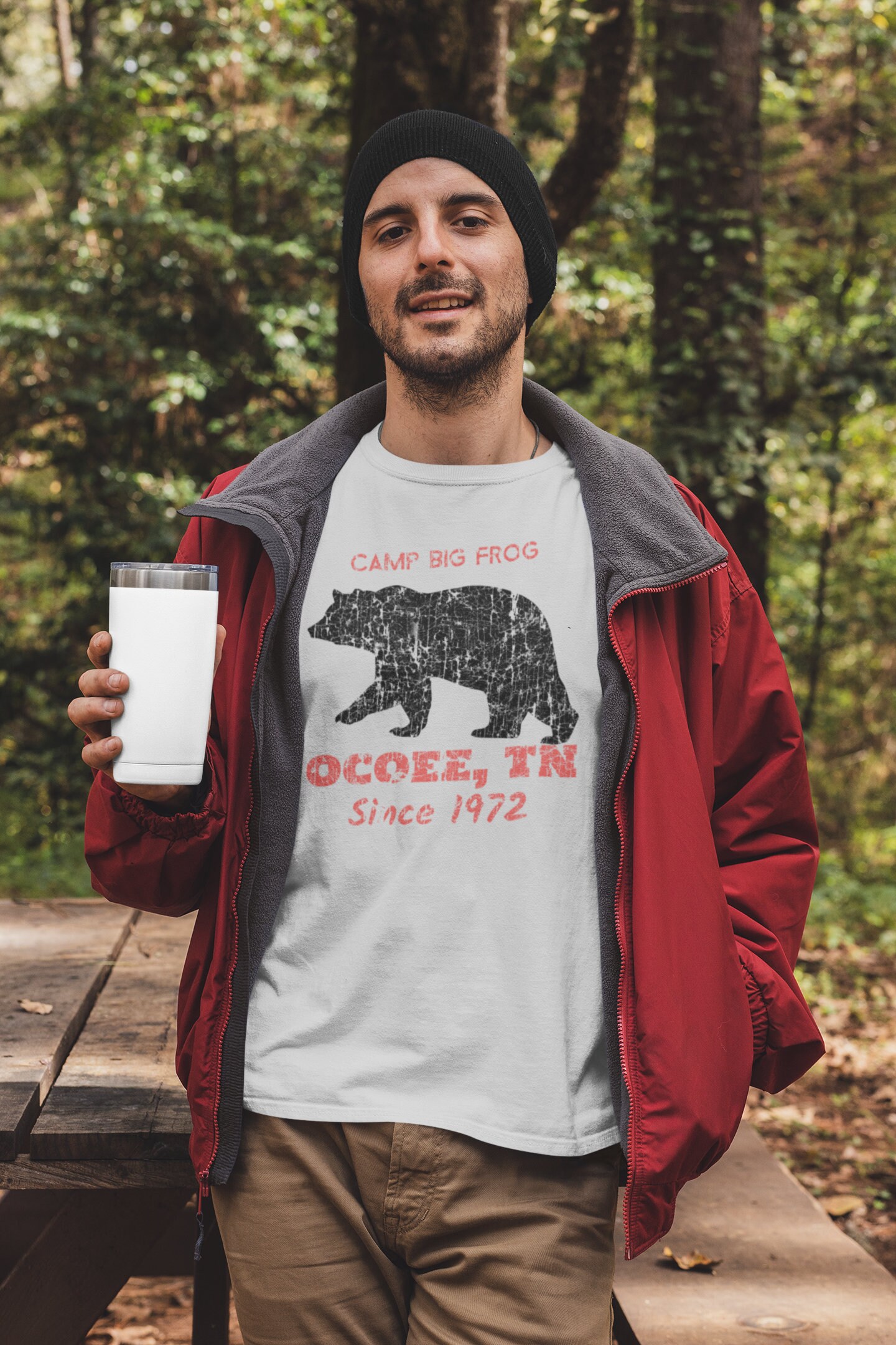 【KOOLOSET】Coffee Camping Tee Men's Mountain Base Camp Graphic Tee