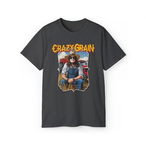 Crazy Grain Ozzy Farmer Parody Rock Heavy Metal Funny 2024 USA america Black Sabbath Train Guitar Gibson Rocker T-shirt image 7