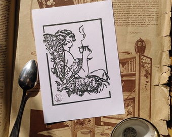 Agathé, Linogravure originale style 20s, série Mocca