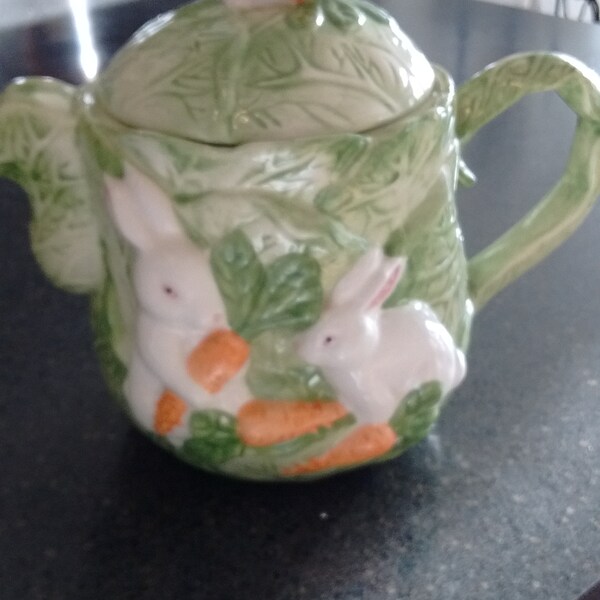 Green Ceramic Asia Master Group Inc - Pither / Tea Pot - Adorned with Bunnies