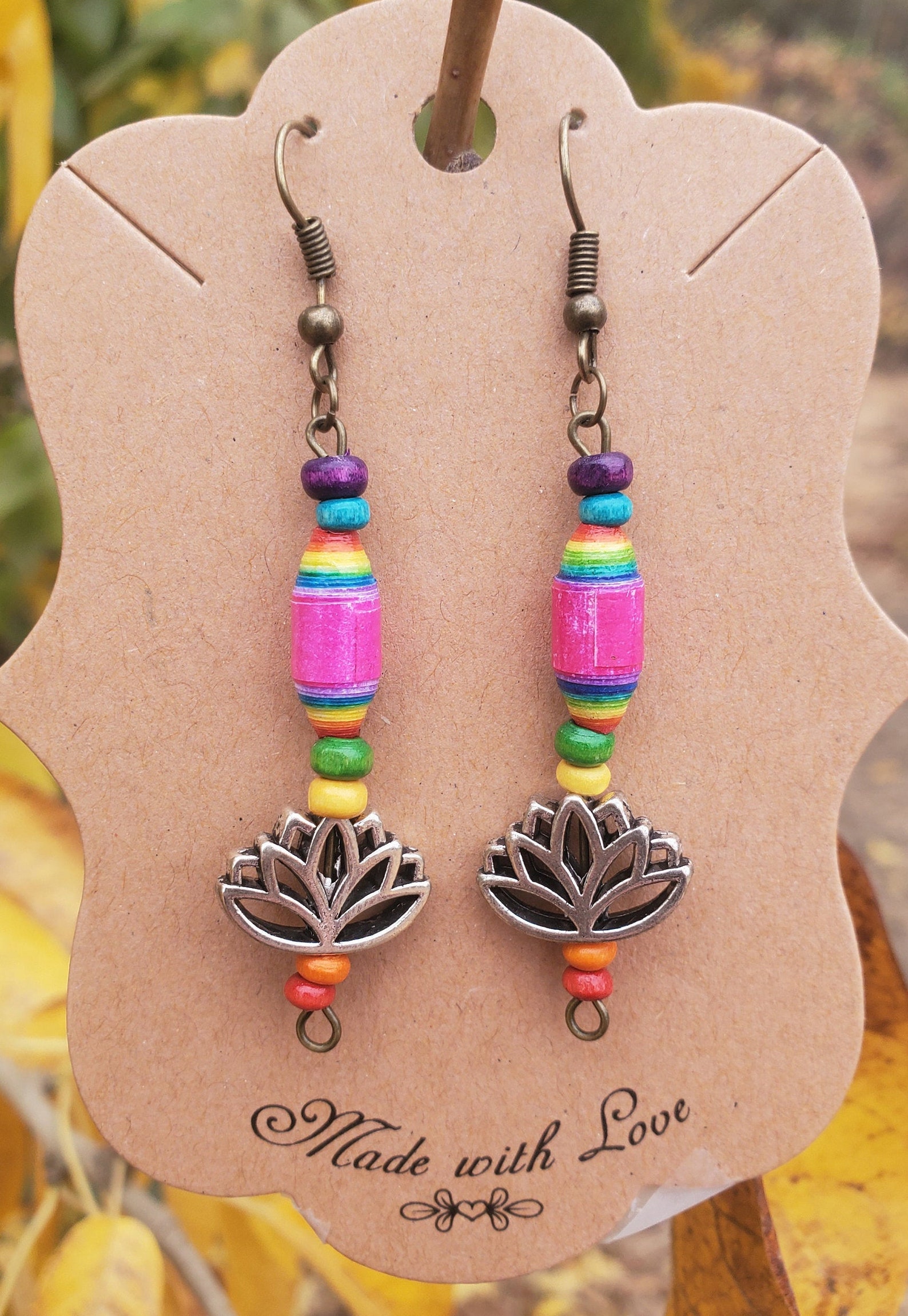 Rainbow Lotus Flower Dangle Earrings Etsy