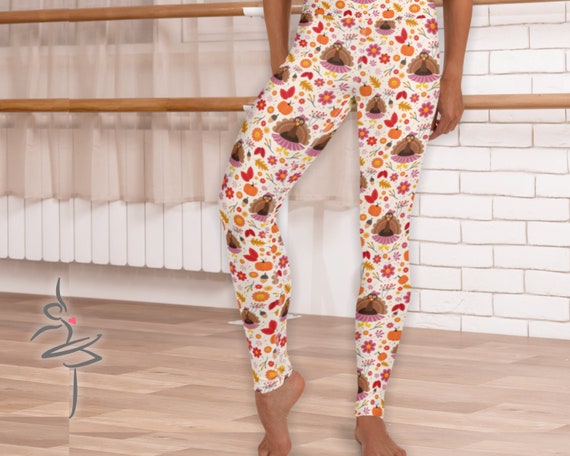 Cute Ballerina Turkey Thanksgiving Leggings for Dancers and Dance