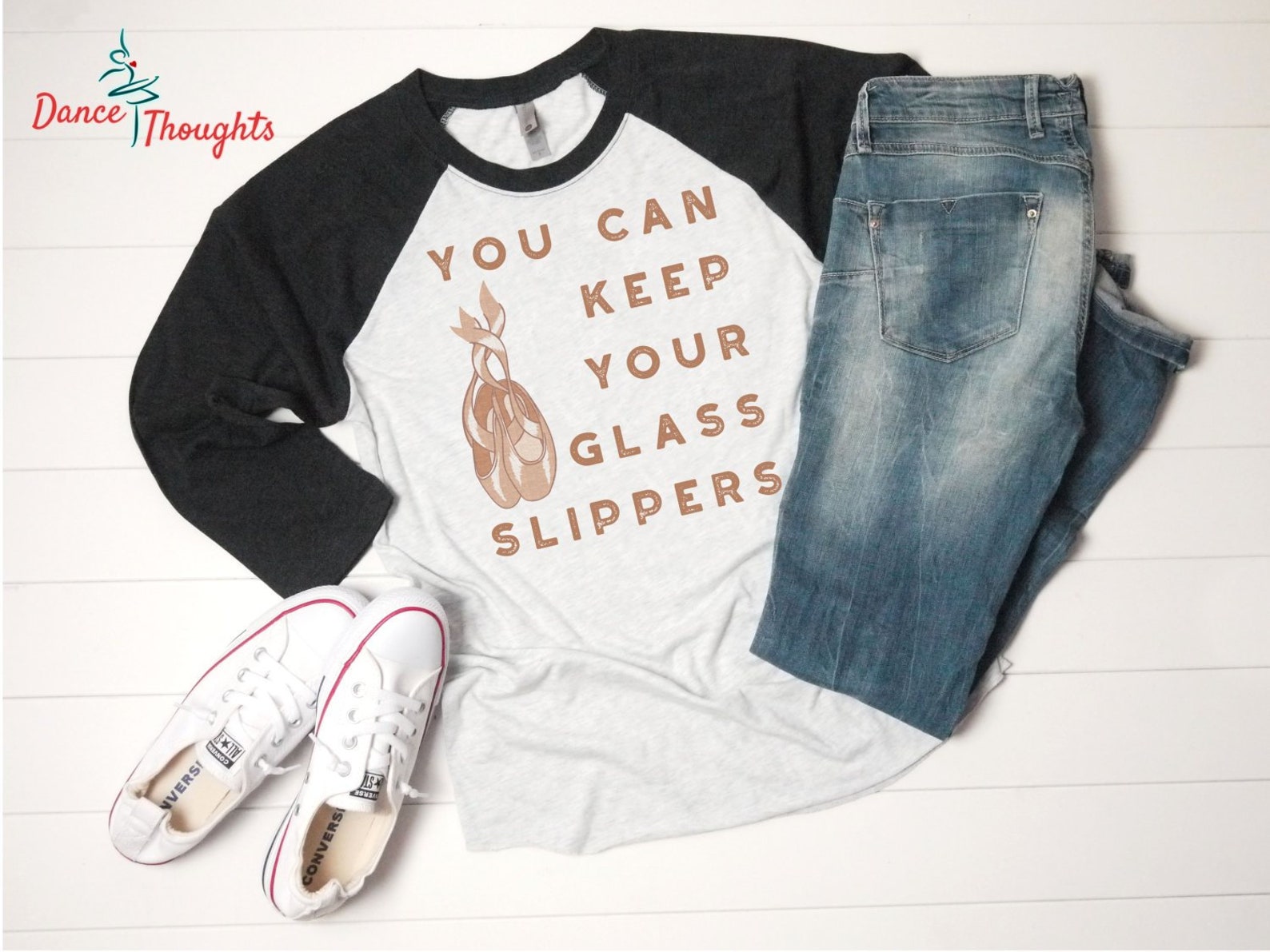 funny pointe shoe ballet 3/4 sleeve raglan baseball shirt - dance recital gift