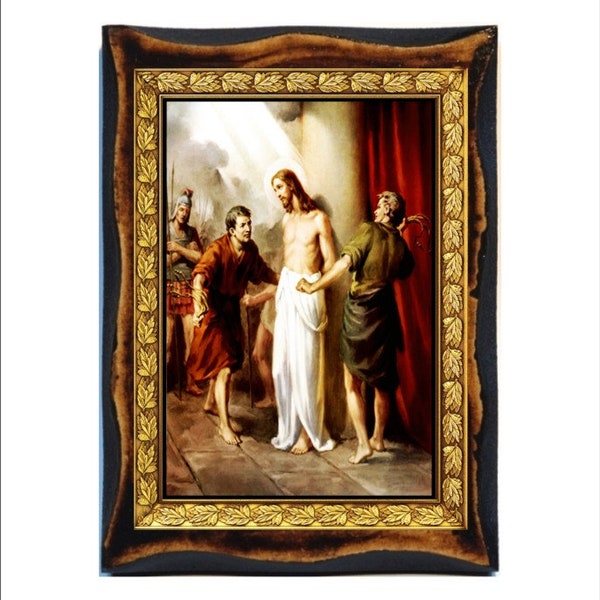 Flagellation Christi - Christus an der Säule - Geißeln an der Säule handgefertigte Holz-Symbol auf Plaque orthodox, katholisch, byzantinische, Home Decor