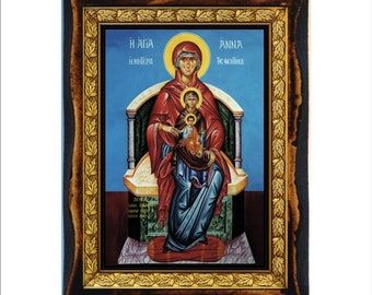 Saint Anne Mother of the Virgin - Santa Ana - Anna the Prophetess - Sainte Anne Handmade Wood Plaque Orthodox,Catholic,Coptic,Byzantine Art