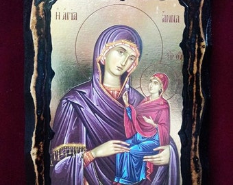 Saint Anne Mother of the Virgin Gilded with Golden Leaf 24k Holy Icon on Handmade Wood Plaque Orthodox,Catholic,Coptic,Byzantine Art