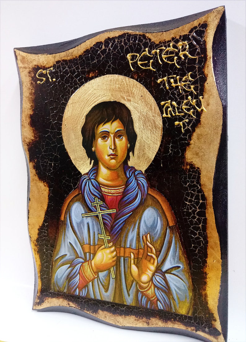 Peter the Aleut Saint Peter the Aleut Pietro l'Aleuta Pedro el Aleutiano Handmade Wood Icon with physical aging and Golden Leaf 24K image 4