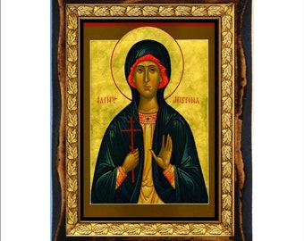 Justina von Nicomedia - Saint Justina handgefertigte Holz-Symbol auf Plaque römisch-katholisch, östliche katholische, orthodoxe, Home Decor Wand