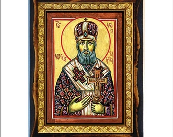 Saint  Kirion II, Catholicos of Georgia - Kyrion II of Georgia -  Patriarca Kirion II Handmade Wood Plaque Orthodox,Coptic Home Decor Wall