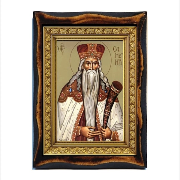 Samuel the Seer , Prophet Handmade wood icon on plaque Judaism , Armenian , Catholic , Orthodox, Islam