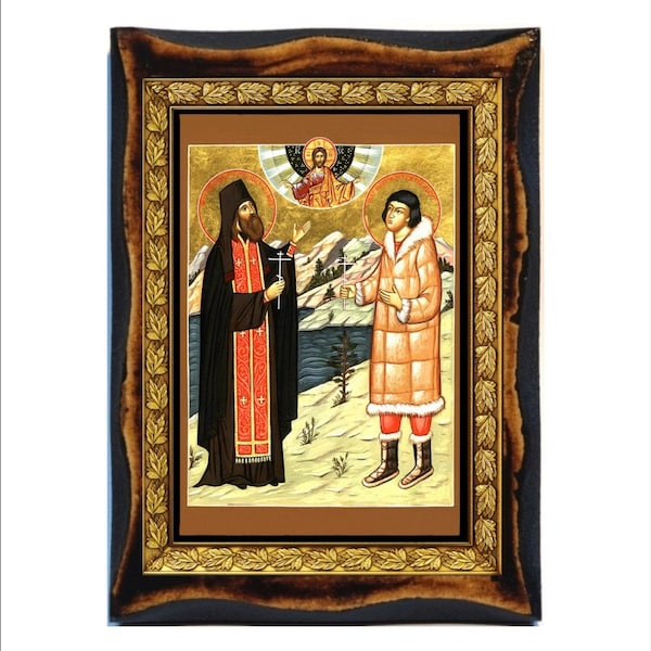 Saints Juvenaly and Peter the Aleut of Alaska - Juvenaly of Alaska and Peter the Aleut Handmade wood icon on plaque,Orthodox,Home Decor Wall