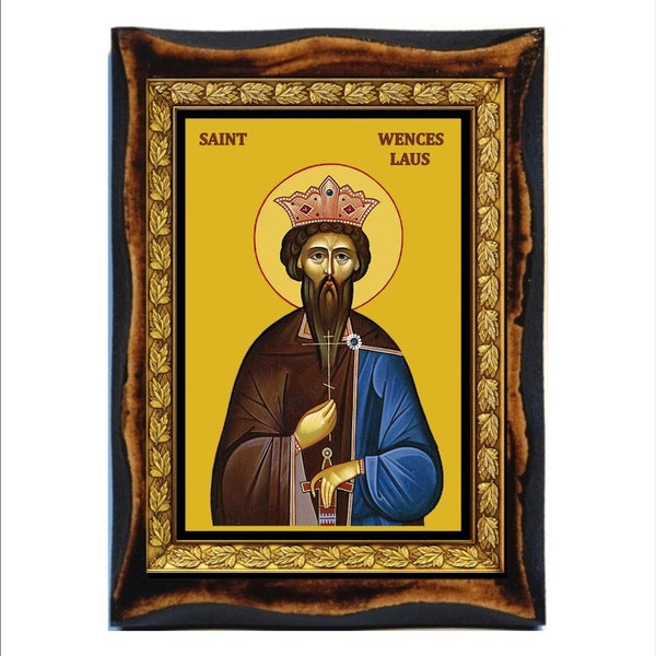 Saint Wenceslaus - Saint Wenceslas - San Venceslao - Venceslas Ier de Bohême - Venceslau I - Wenzel von Böhmen Handmade wood icon on plaque