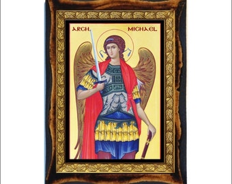 Michael Angel , Archange Michael est mentionné trois fois dans le Livre de Daniel Icône en bois fait main sur plaque orthodoxe, catholique, copte