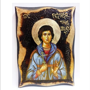 Peter the Aleut Saint Peter the Aleut Pietro l'Aleuta Pedro el Aleutiano Handmade Wood Icon with physical aging and Golden Leaf 24K image 1