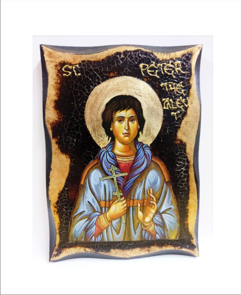 Peter the Aleut Saint Peter the Aleut Pietro l'Aleuta Pedro el Aleutiano Handmade Wood Icon with physical aging and Golden Leaf 24K image 1