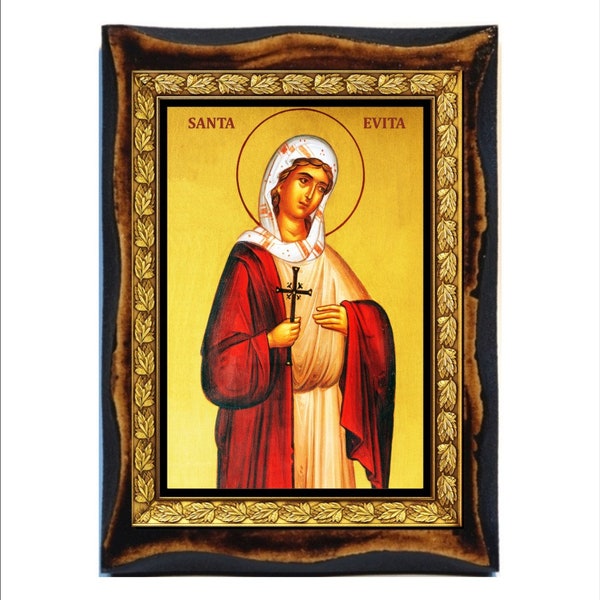 Santa Evita - Saint Evita - Saint Eva - Sainte Evita - Evita - Eva Handmade wood icon on plaque,Orthodox,Catholic,Altar,Home Decor Wall