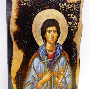 Peter the Aleut Saint Peter the Aleut Pietro l'Aleuta Pedro el Aleutiano Handmade Wood Icon with physical aging and Golden Leaf 24K image 2