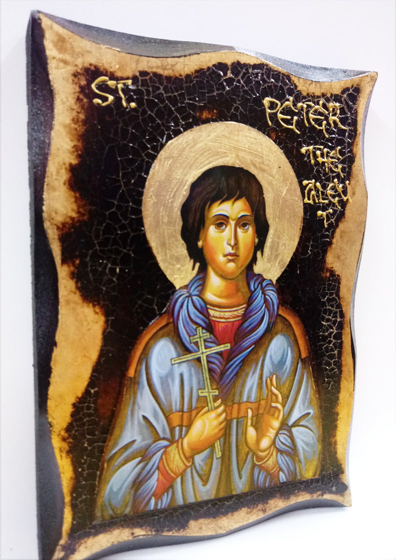 Peter the Aleut Saint Peter the Aleut Pietro l'Aleuta Pedro el Aleutiano Handmade Wood Icon with physical aging and Golden Leaf 24K image 2