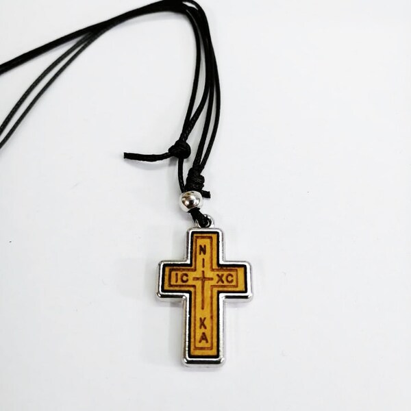 Necklace Cross - Cross Pendant - Religious Pendant Cross - Pectoral cross - Metal Silver Wooden Cross - Croix de cou en bois et argent