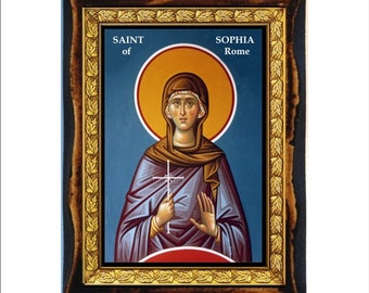 Sophia of Rome - Saint Sophia of Rome - Santa Sofia - Sophie de Rome Handmade Wood Plaque Orthodox,Catholic,Byzantine ,Home Decor Wall