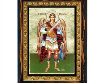 Michael Angel , Archangel Michael is mentioned three times in the Book of Daniel Handmade wood icon on plaque Orthodox ,Catholic, Coptic