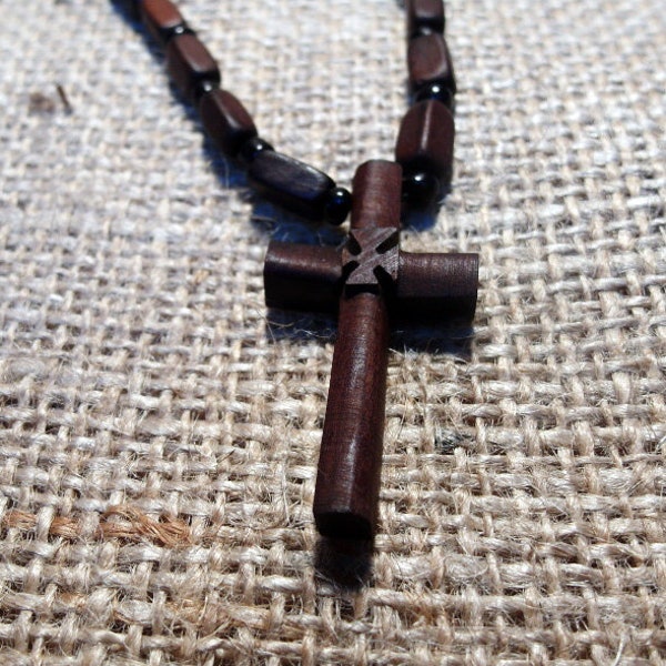 Holzhalskreuz mit Holzkette-Chotki-Herren Kreuz-Halskreuz- Croix en bois- Hölzernes Halskreuz- Pectoral Kreuz- Pendentif croix