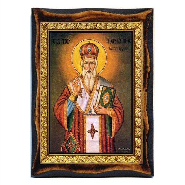 Saint Polycarp - Polycarpus Smyrnaeus - Polycarpe de Smyrne - Saint Polykarpos Handmade Wood Plaque Orthodox,Catholic,Byzantine ,Home Decor