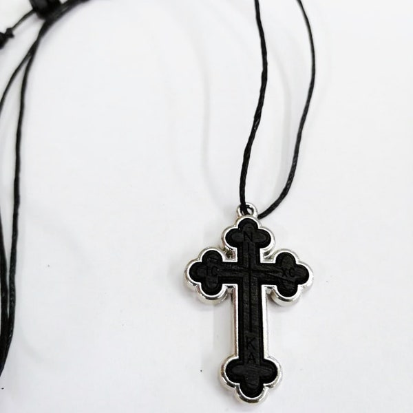 Necklace Cross - Cross Pendant - Religious Pendant Cross - Pectoral cross - Metal Silver Wooden Cross - Croix de cou en bois et argent