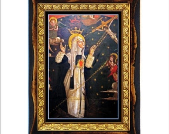 Catherine of Siena - Saint Catherine of Siena - Santa Catarina de Siena - Caterina da Siena Handmade Wood Icon on Plaque Catholic, Roman Art