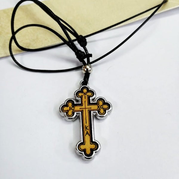 Necklace Cross - Cross Pendant - Religious Pendant Cross - Pectoral cross - Metal Silver Wooden Cross - Croix de cou en bois et argent