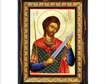 Saint Nicetas - San Niceta - San Niquita - Santo Niceta - Nikita Märtyrer Handmade wood icon on plaque,Orthodox,Catholic,Altar,Home Decor