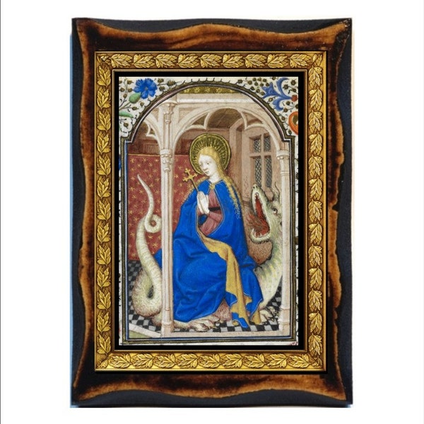 Saint Margaret and the Dragon - Saint Margaret - Sainte Marguerite - Santa Margarita Handmade wood icon on plaque,Orthodox,Catholic,Altar