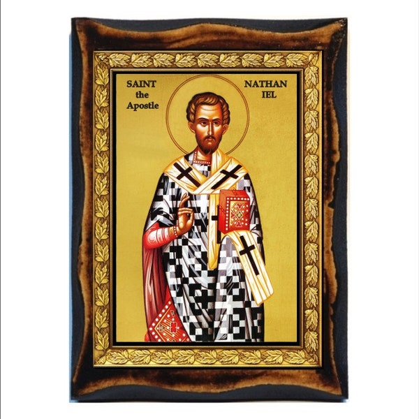 Saint Nathaniel - Nathanael the Apostle - Saint Bartholomew, Apostle Handmade wood icon on plaque Orthodox , Catholic,Home Decor Wall,Altar