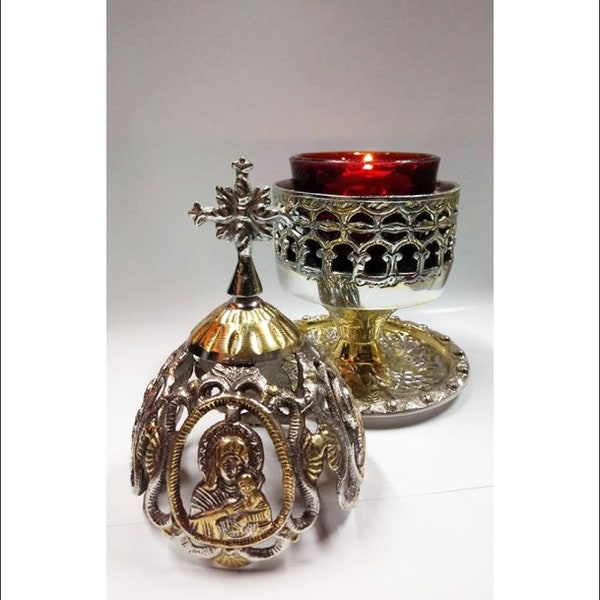 Standing Oil Lamps - Table Oil Lamp - Oil Lamp Holders - Oil Vigil Lamp Brass Silver and Gold - Oil Candle with Glass Cup - Vigil Oil Lamp