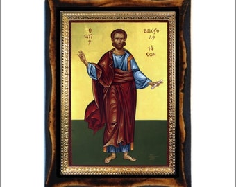 Apostle Jason of the Seventy - Apostle Jason of Thessalonica Handmade wood icon on plaque Orthodox ,Catholic, Roman Art