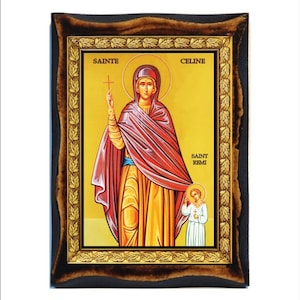 Sainte Céline Saint Celine Santa Céline Celine mother of Saint Remi of Reims Handmade Wood Icon on Plaque Catholic, Roman Art image 1