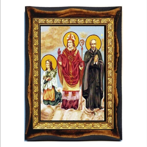 Saints Maria Goretti ,Stanislaus of Krakow and Isaac Jogues Handmade Wood Icon on Plaque Catholic, Roman Art, Altar, Home Decor Wall