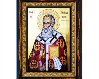 Saint Athanasius of Alexandria - Athanase d'Alexandrie - Saint chrétien - Athanasius der Große Handmade wood icon on plaque Orthodox
