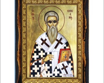 Heiliger Cyprian Bischof von Karthago handgemachte Holz Plaque orthodox, römisch-katholisch, koptisch, byzantinische Kunst, Home Decor Wand