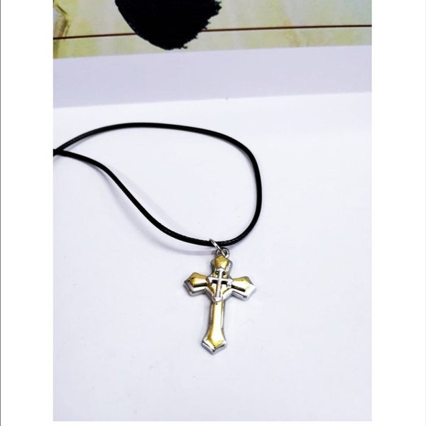 Silver Gold Neck Cross  - Pendentif croix en bois - Collier Croix - Silver Gold Cross Pendant - Pendentif croix argent doré - Kreuz Anhänger