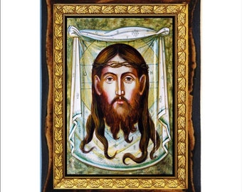 Afbeelding van Edessa - Christus's Heilige Beeld van Edessa - Mandylion Handgemaakt hout icoon op plaquette Orthodox, Katholiek, Rooms,Byzantijns,Home Decor