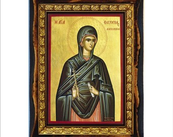 Saint Olympias - Sainte Olympe - Santa Olimpia - Olympias the Deaconess Handmade wood icon on plaque Catholic,Orthodox,Altar,Home Decor Wall