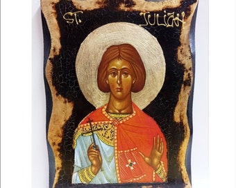 Julian of Tarsus - Julian of Antioch - Saint Julian the Martyr Handmade Wood Icon on plaque with physical aging and Golden Leaf 24K