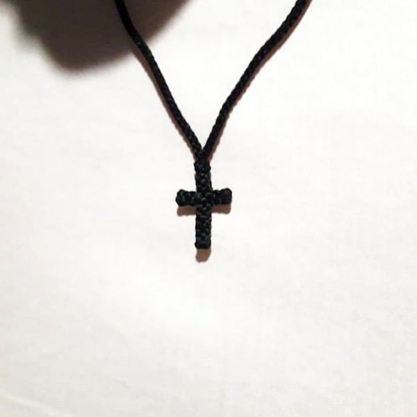 Rosary neck Cross knitted waxed thread in Black - Handmade neck Cross for women and kids - Blessing Handmade Black Cross neck with Myrrh