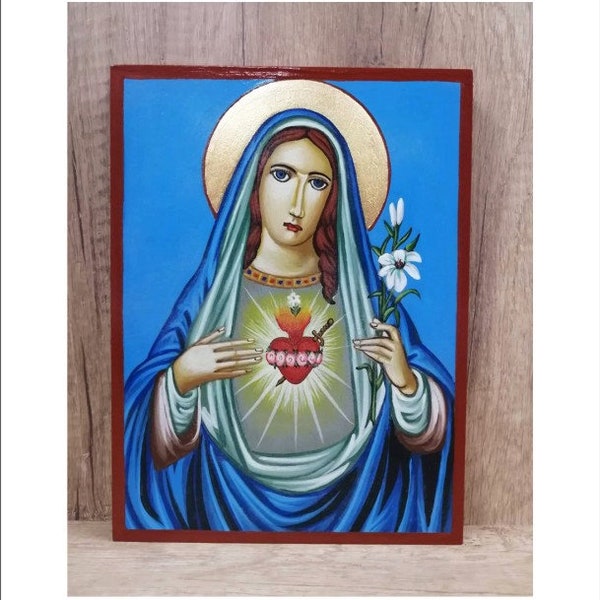 Inmaculado Corazón de María - Cuore Immacolato di Maria -Immacule de Marie -Inmaculado Corazón de María Icono Original Hecho a Mano y Pintado a Mano