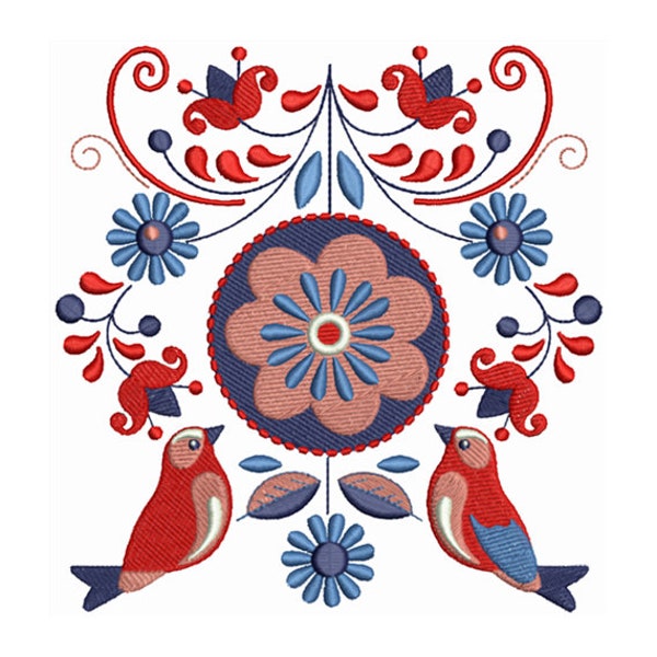 Motif de broderie Machine oiseaux floraux, motifs de broderie Love Birds, motif de broderie florale, fichier de broderie, téléchargement immédiat 2 tailles