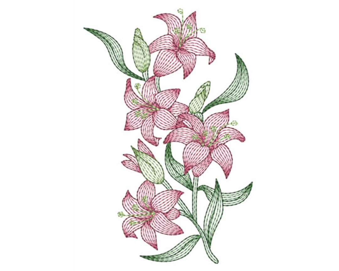 Lilies Machine Embroidery Design / Rippled Lilies Embroidery Etsy