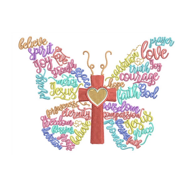 Butterfly Cross Machine Embroidery Design - 2 Sizes / Religious Butterfly Embroidery Pattern / Christian Cross Butterfly 4x4 Hoop & 5x7 Hoop