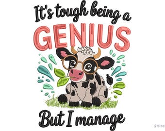 Funny Farm Cow Machine Embroidery Design - 2 sizes, Kawaii Farm Animal Design, Animal Embroidery, Gift for Cow Lovers
